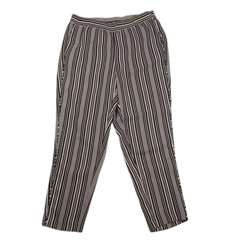 Chico's‎ Pants Womens 2 12 Tapered Black White Striped Elastic Waist Woven